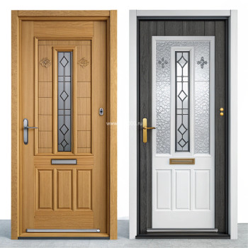 Металлическая дверь в коттедж светло-коричневого цвета